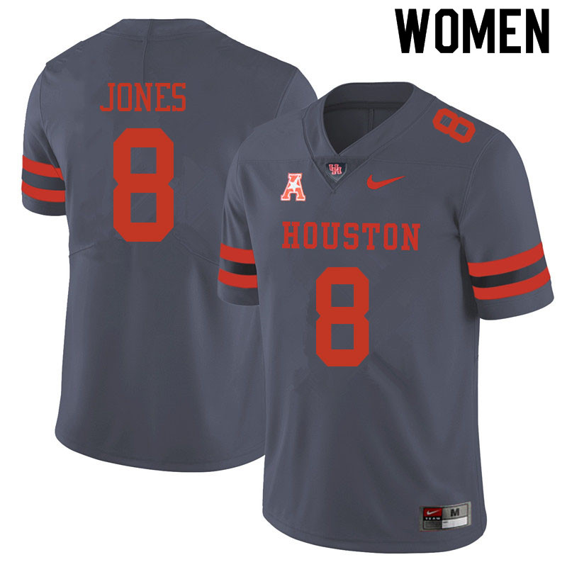 Women #8 Marcus Jones Houston Cougars College Football Jerseys Sale-Gray